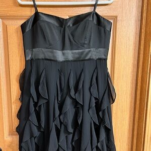 BCBG Black Ruffle Strapless Evening Dress